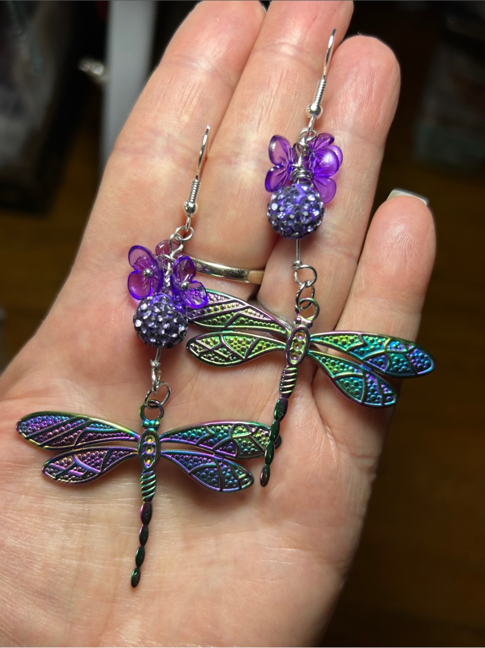 3/$25 Iridescent Purple Dragonfly Dangle Earrings